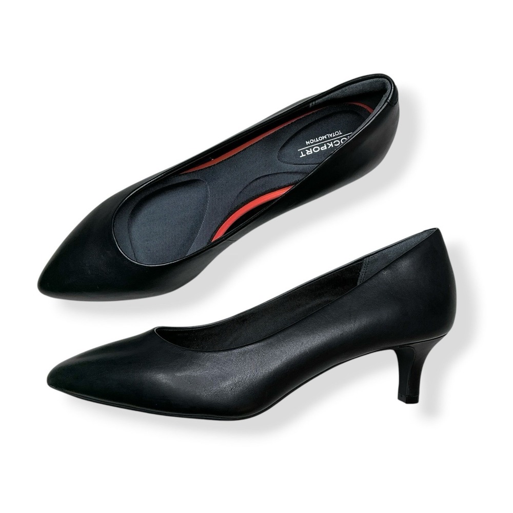 Rockport Pumps Women Size 10 Black Leather Pointed Toe Kitten Heels Total Motion